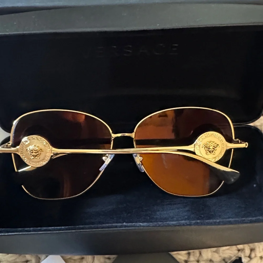 Versace Gold Metal Frame Sunglasses with Brown Lenses